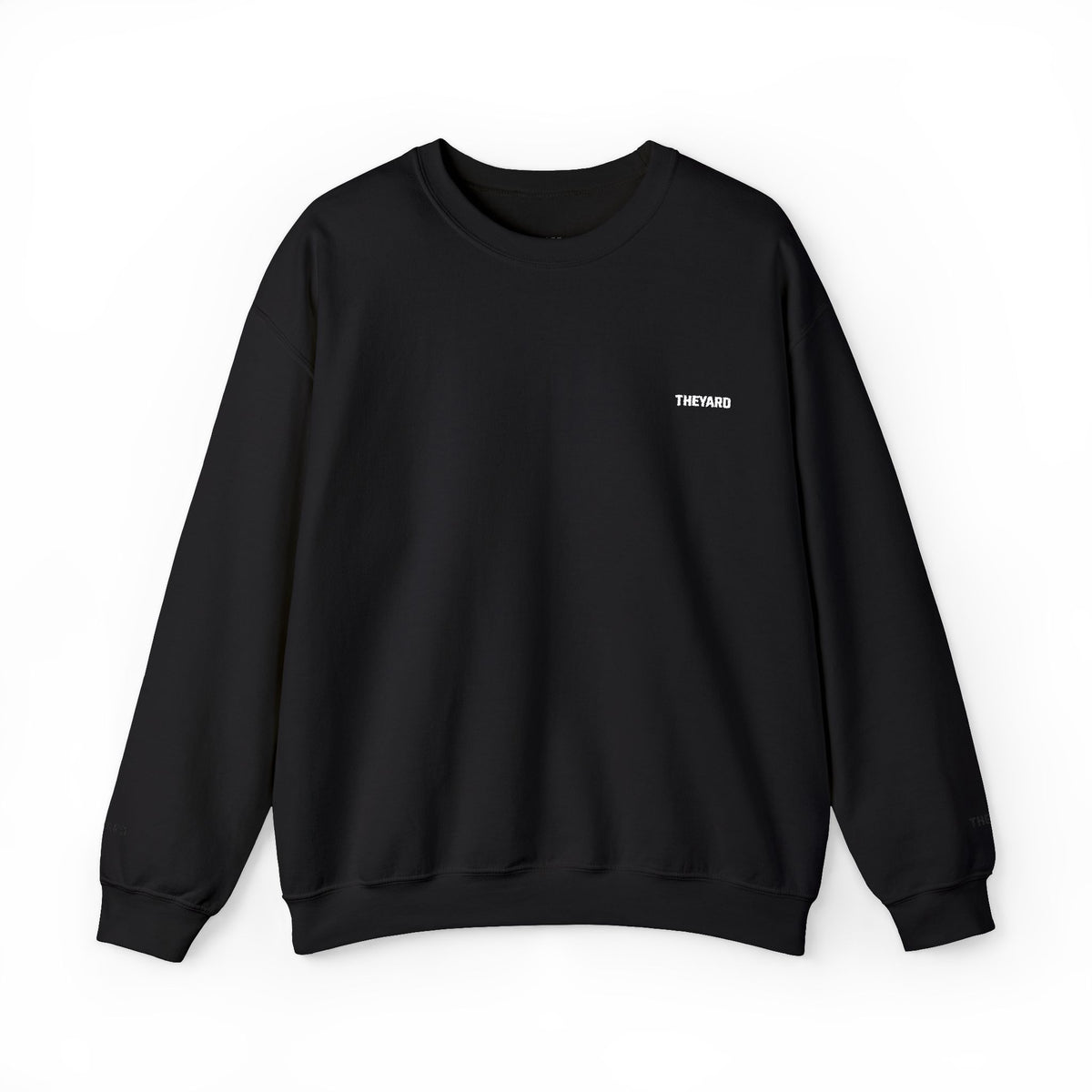 Minimal Black Crewneck Sweatshirt — Chest & Wrist Logo