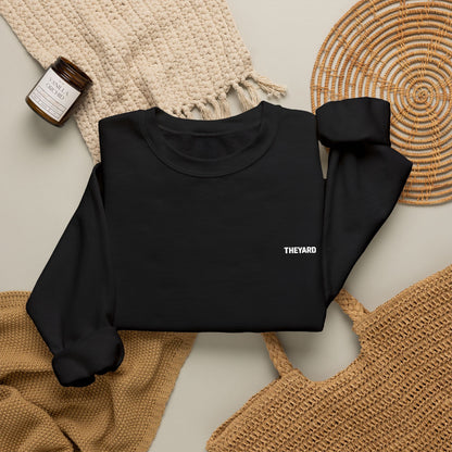 Minimal Black Crewneck Sweatshirt — Chest & Wrist Logo